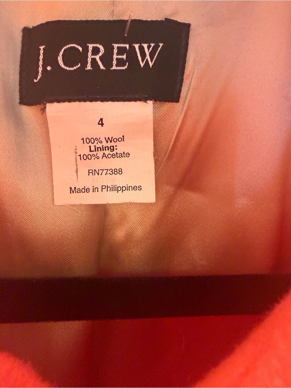 J.Crew 100% Wool Coral Orange Coat Size 4 - Picture 4 of 6